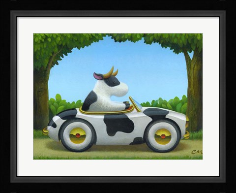 Framed Cow Car Print