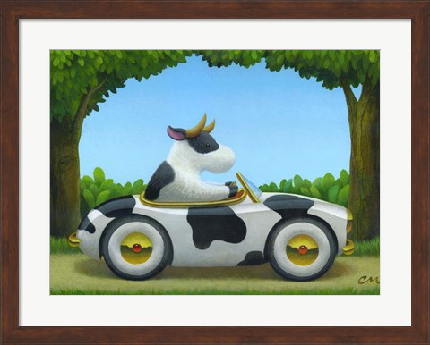 Framed Cow Car Print