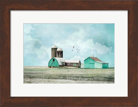 Framed Aqua Barns Print