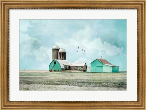 Framed Aqua Barns Print
