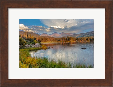 Framed Sunrise On Hallett Peak And Flattop Mountain Above Sprague Lake, Rocky Mountain National Park, Colorado Print