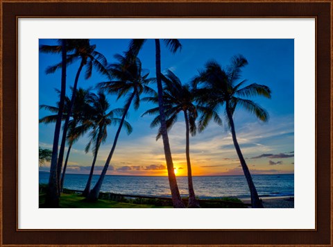 Framed Sunset And Silhouetted Palm Trees, Kihei, Maui, Hawaii Print