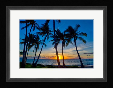 Framed Sunset And Silhouetted Palm Trees, Kihei, Maui, Hawaii Print