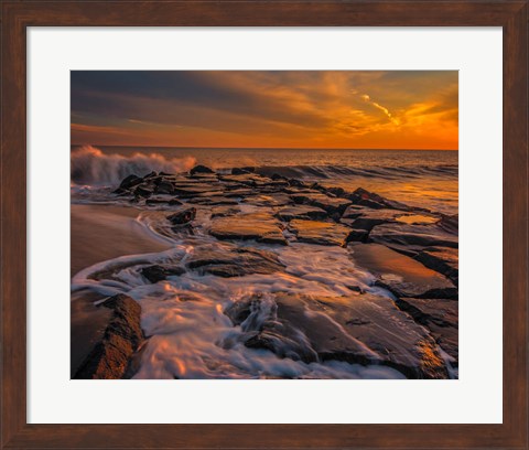 Framed New Jersey, Cape May, Sunset On Ocean Shore Print