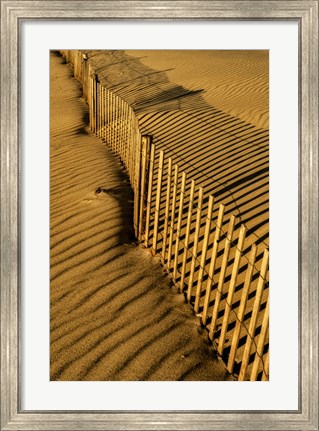 Framed New Jersey, Cape May, Fence Shadow On Shore Sand Print