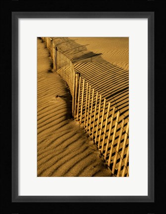Framed New Jersey, Cape May, Fence Shadow On Shore Sand Print