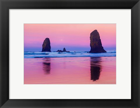 Framed Oregon, Bandon Sunrise On Beach Sea Stacks Print
