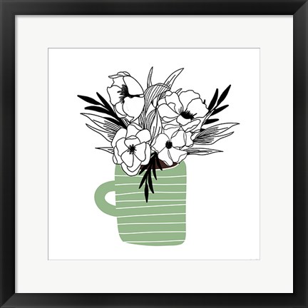 Framed Green Flower Mug Print