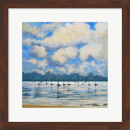 Framed Boat Reflections Off Shore Print