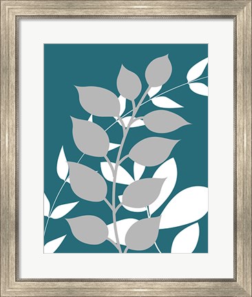 Framed Teal Foliage I Print