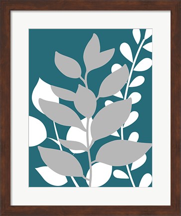 Framed Teal Foliage II Print