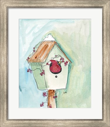 Framed Birdhouse Cardinal Print