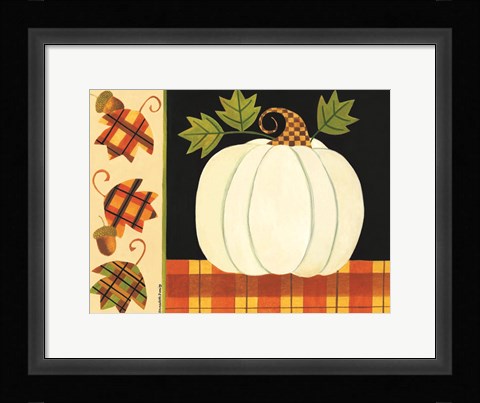 Framed White Pumpkin, Leaves and Acorns Print