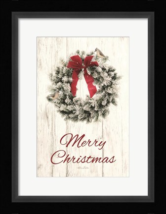 Framed Titmouse Christmas Wreath Print