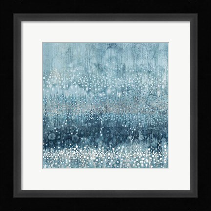 Framed Rain Abstract III Blue Silver Print