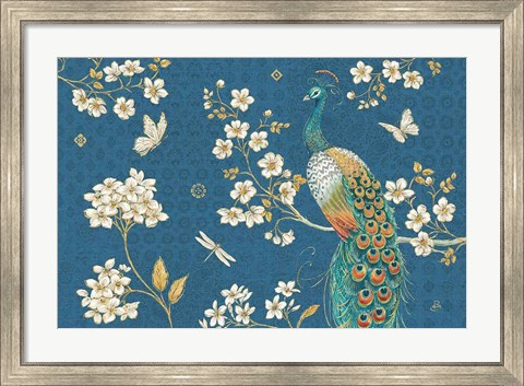 Framed Ornate Peacock II Blue Print
