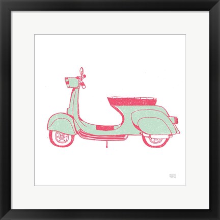 Framed Road Trip Vespa Pink Green Print