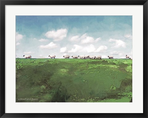 Framed Distant Hillside Sheep by Day Print