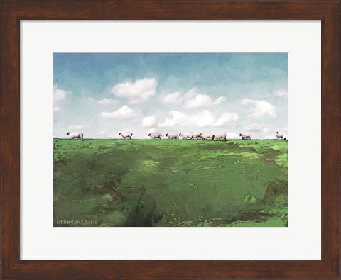 Framed Distant Hillside Sheep by Day Print