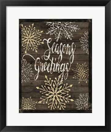 Framed Snowflake Seasons Greetings Print