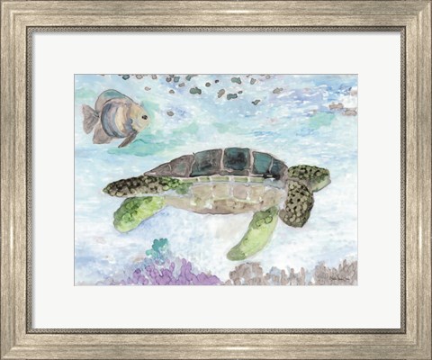 Framed Swimming Sea Turtle Print