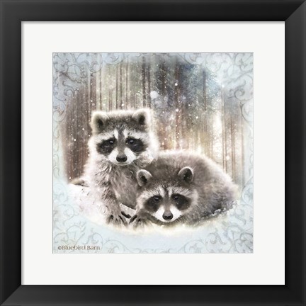 Framed Enchanted Winter Raccoons Print