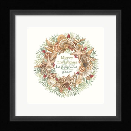 Framed Coastal Wreath Merry Christmas Print