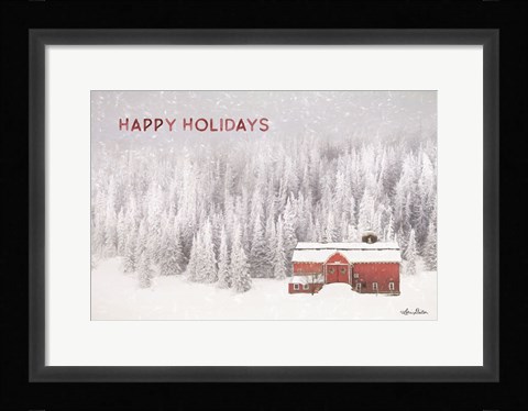 Framed Snowy Forest Happy Holidays Print