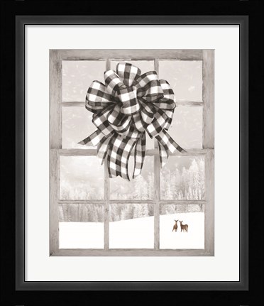 Framed Christmas Deer with Bow Print