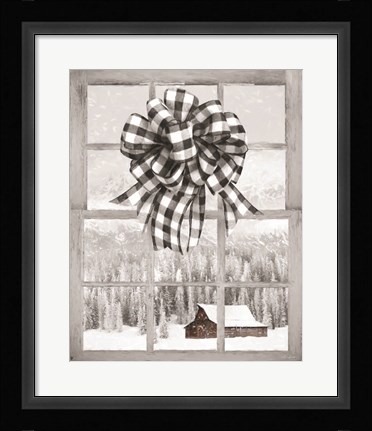 Framed Christmas Barn with Bow Print