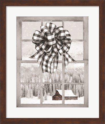 Framed Christmas Barn with Bow Print