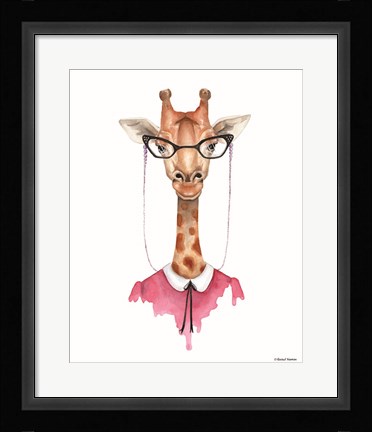 Framed Giraffe in Glasses Print