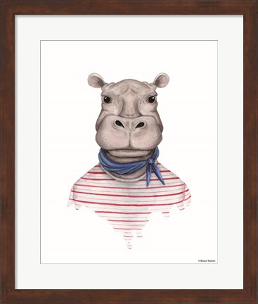 Framed Hippo in Handkerchief Print