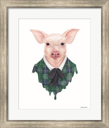 Framed Pig in Plaid Print