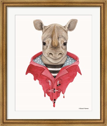 Framed Rhino in a Raincoat Print