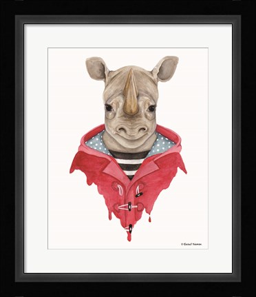 Framed Rhino in a Raincoat Print