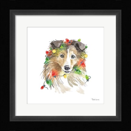 Framed Holiday Paws IX on White Print