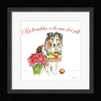 Framed Holiday Paws III on White Print