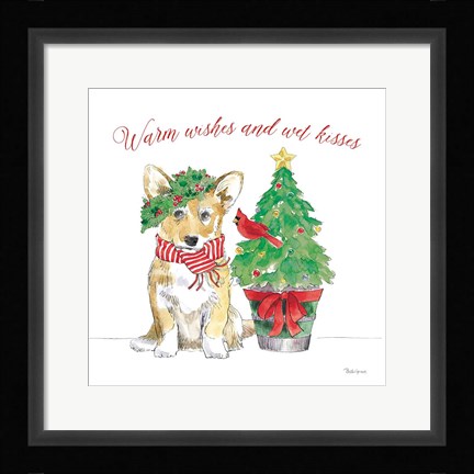 Framed Holiday Paws V on White Print