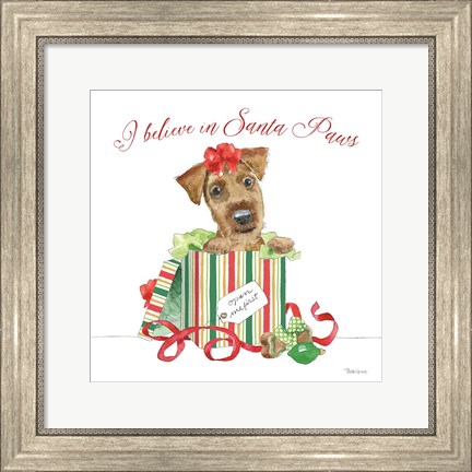 Framed Holiday Paws II on White Print