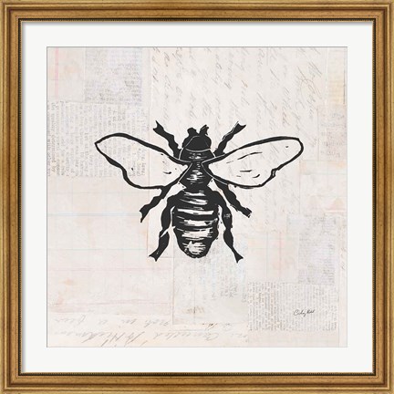 Framed Bee Stamp BW Print