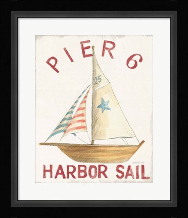 Framed Floursack Nautical VII Red Print