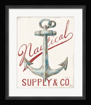 Framed Floursack Nautical V Red Print