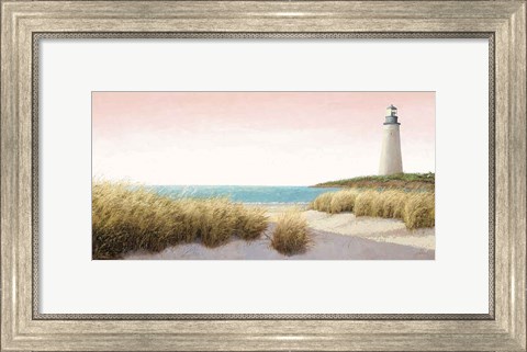 Framed Lighthouse by the Sea Blush Print