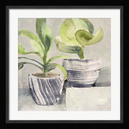 Framed Greenery Still Life with Navy Print