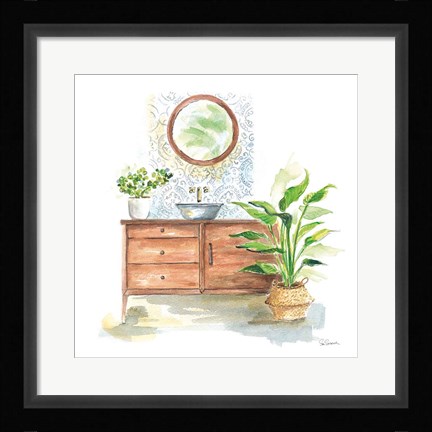 Framed Greenery Bath I Print