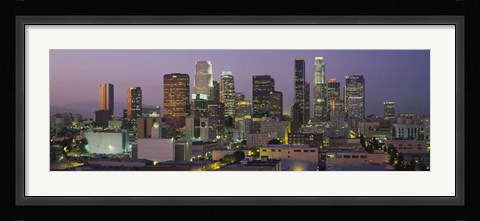 Framed Skyscrapers Lit Up At Dusk, City Of Los Angeles, California Print