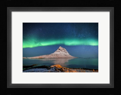 Framed Aurora Borealis Or Northern Lights With The Milky Way Galaxy, Iceland Print