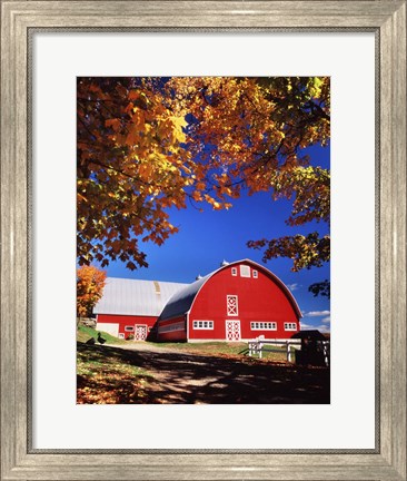 Framed Big Red Barn Autumn Farm Scenic Print