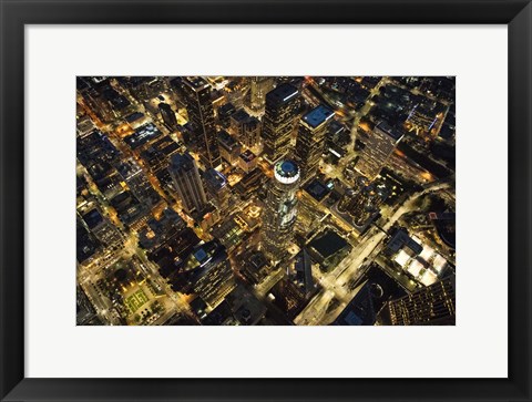 Framed City Lit Up At Night, Los Angeles, California Print